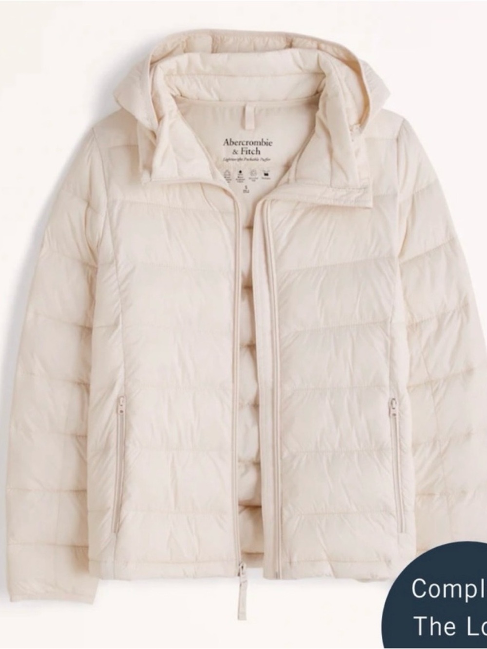 Abercrombie & Fitch Women's Cream Puffer Jacket Medium